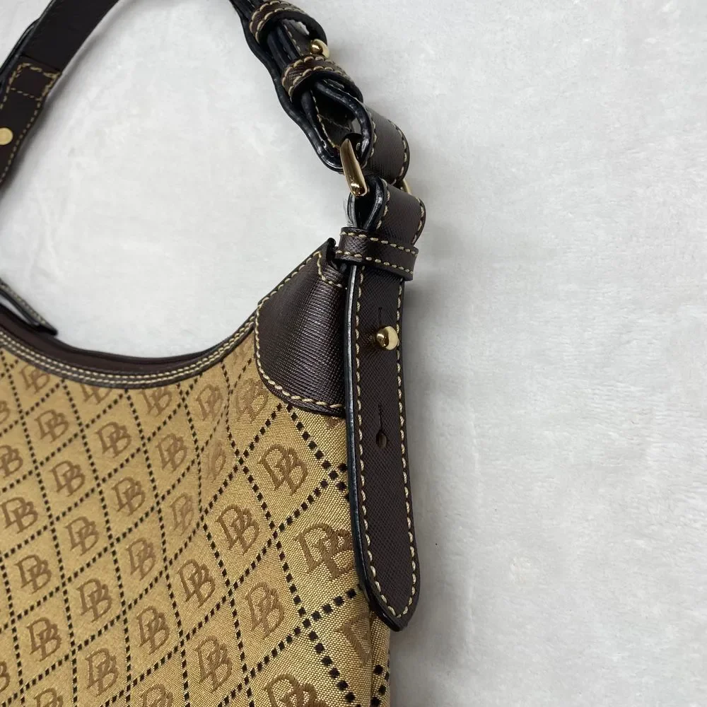 Dooney & Bourke Signature Canvas Hobo Bag Brown‎ Leather Trim Handbag